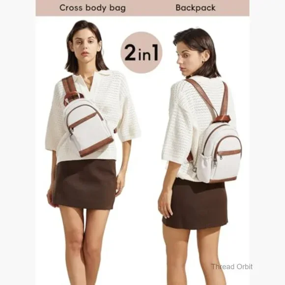 Convertible Sling Backpack Purse, PU Leather, Waterproof, Travel Daypack - Picture 2 of 7